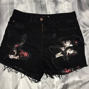 high waisted black jean shorts